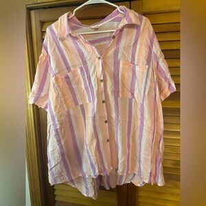 NWOT plus size striped button down short sleeve top size 3x